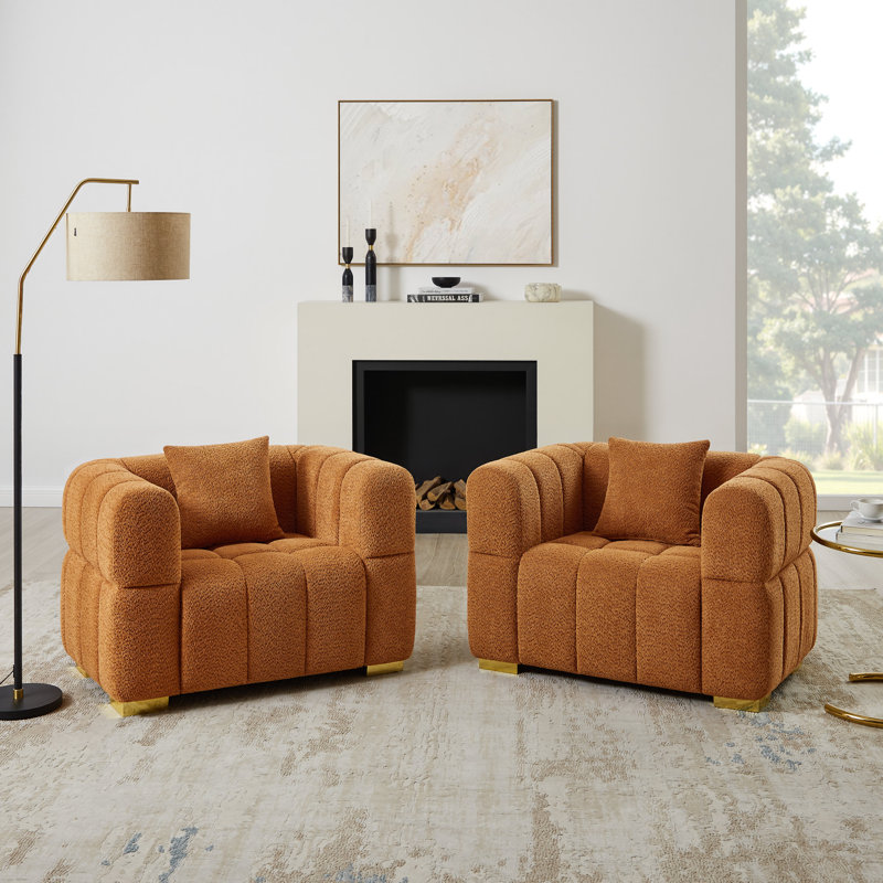 44In Oversized Boucle Tufted Accent Chair, Set Of 2, Curry Boucle