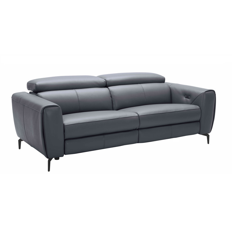 Genuine Leather Square Arm Reclining Sofa, Blue Gray Genuine Leather, 30" H x 82" W x 41" D 