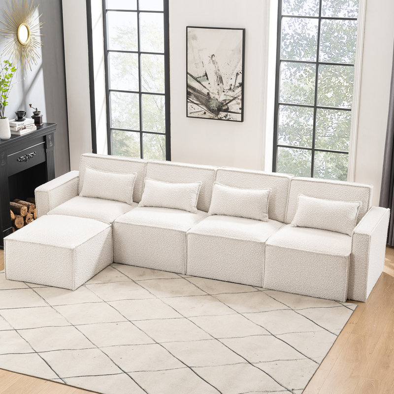 Canapé modulaire rembourré 5 pièces Taufner, Boucle blanc