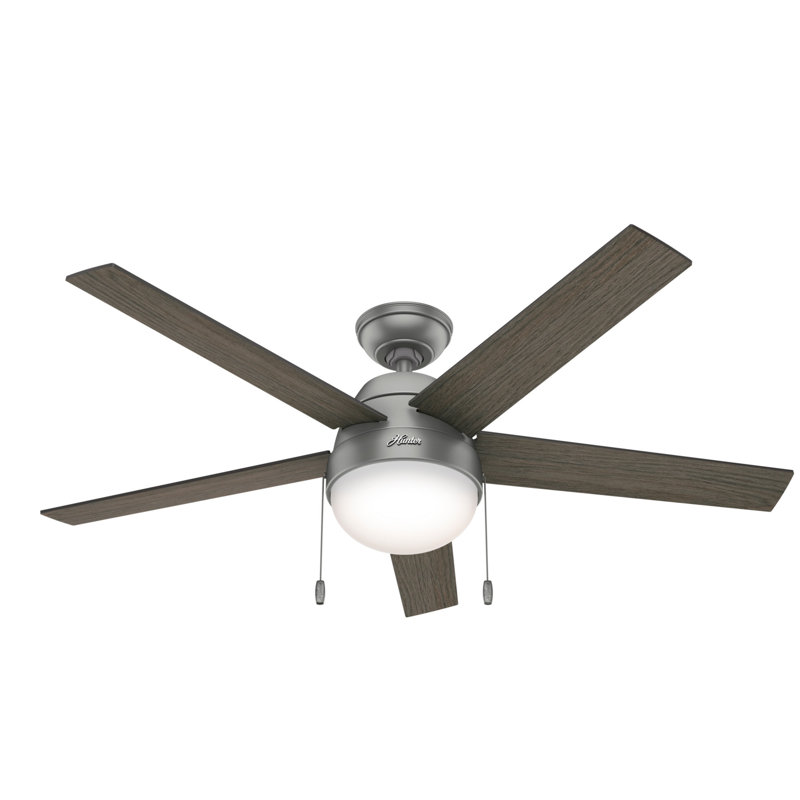 52" Anslee 5 - Blade Standard Ceiling Fan with Pull Chain and Light Kit Included, Matte Silver