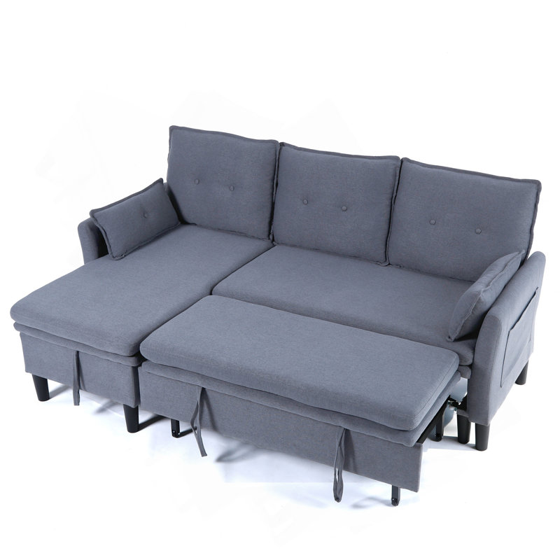 Canapé modulaire à méridienne réversible en L avec rangement - Coton-lin, gris foncé, prêt pour le bureau et un appartement
