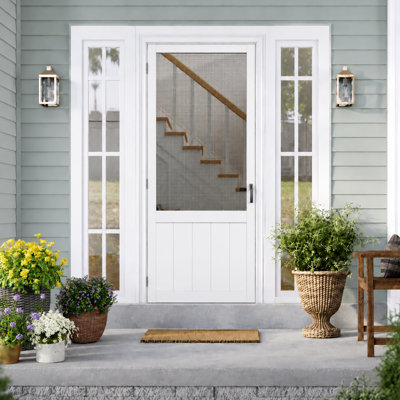 32"x 80" H Soft Close Hinge Pine Wood Exterior Screen Door (Paintable), Insect-Resistant, Kid- and Pet-Friendly, Includes Screen Door Handle