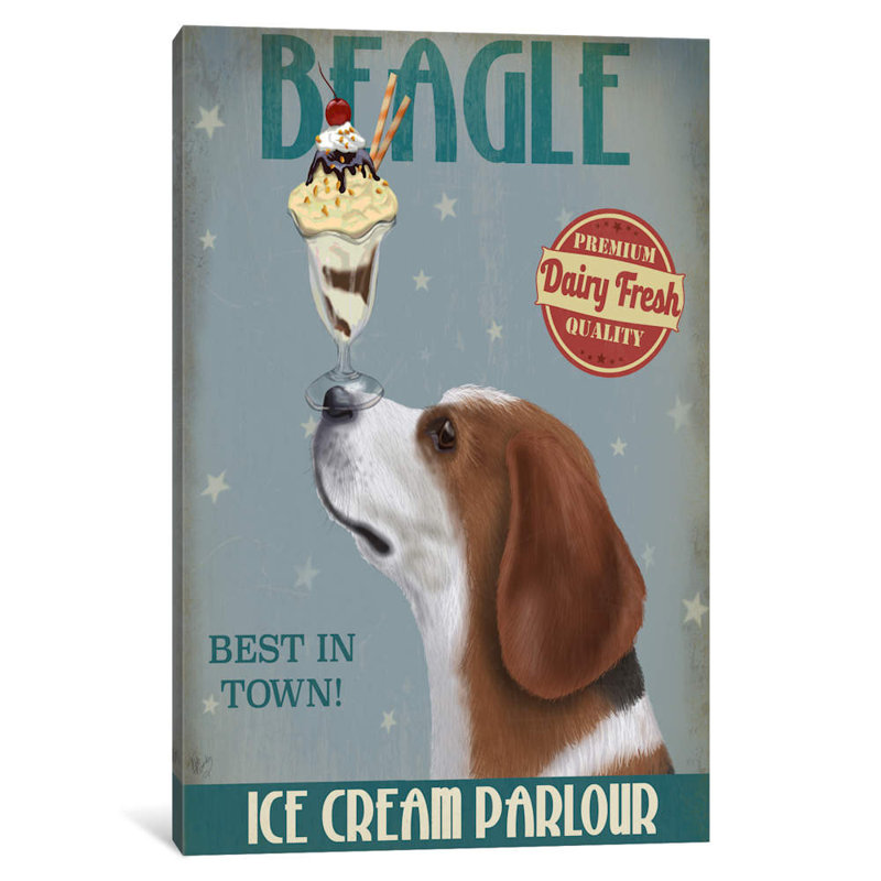 « beagle ice crème », reproduction d’impression sur toile tendue Fab Funky, H 12 po x l 8 po x P 0,75 po, Toile tendue