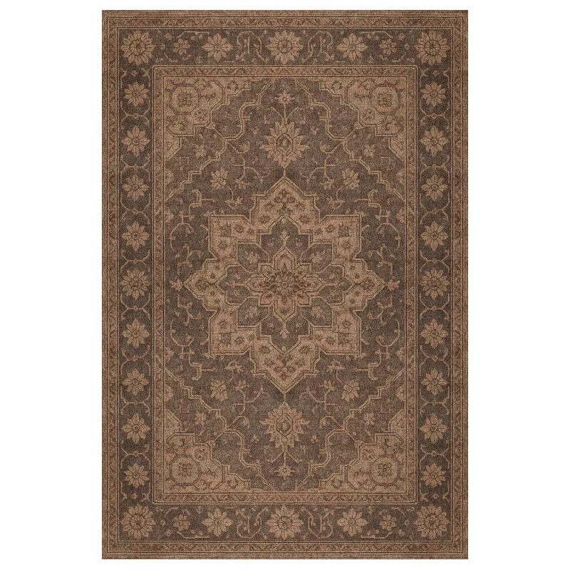 Nouvelle Collection Digital Print Cotton-Polyester Brown Oriental Rug, Rectangle 3'4" x 5'