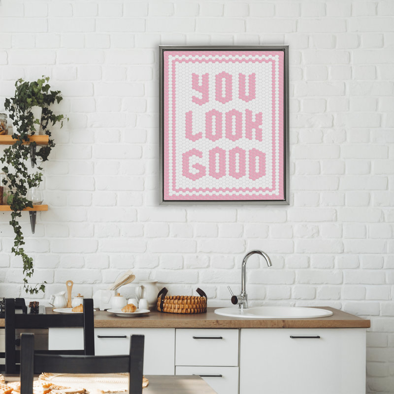 Cadre flottant rose pastel You Look Good, H 21 po x l 17 po, Gris