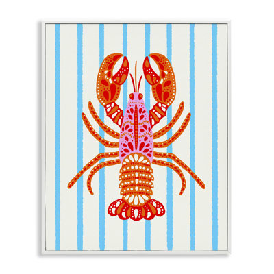 «Bright Boho Lobster on Stripes», estampe numérique, design par Indira Prieto | IndySign