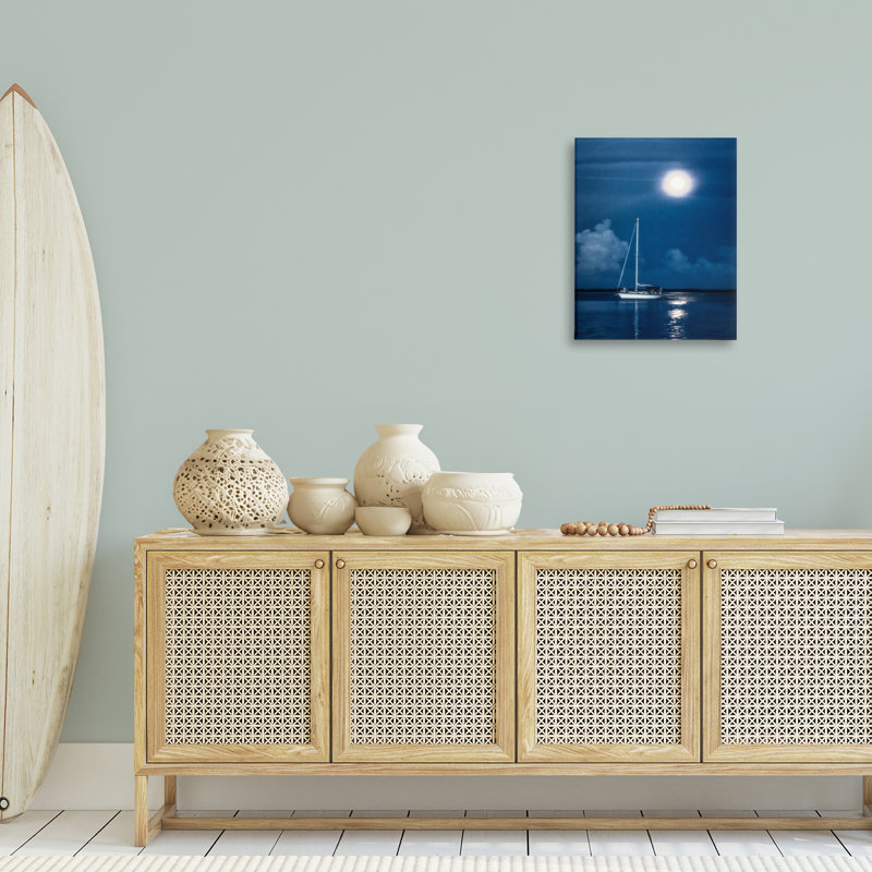 «Moonlit Nighttime Sail», art mural sur toile par Mary Lou Johnson, H 20 po x l 16 po