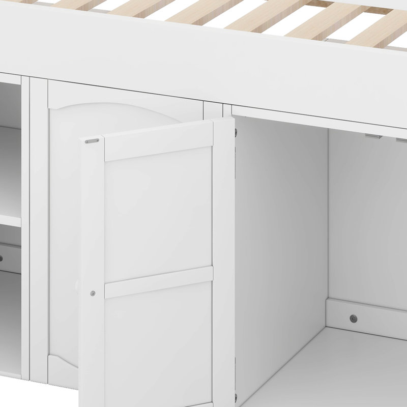 Lit mezzanine double avec armoire de rangement et tableau noir, Blanc
