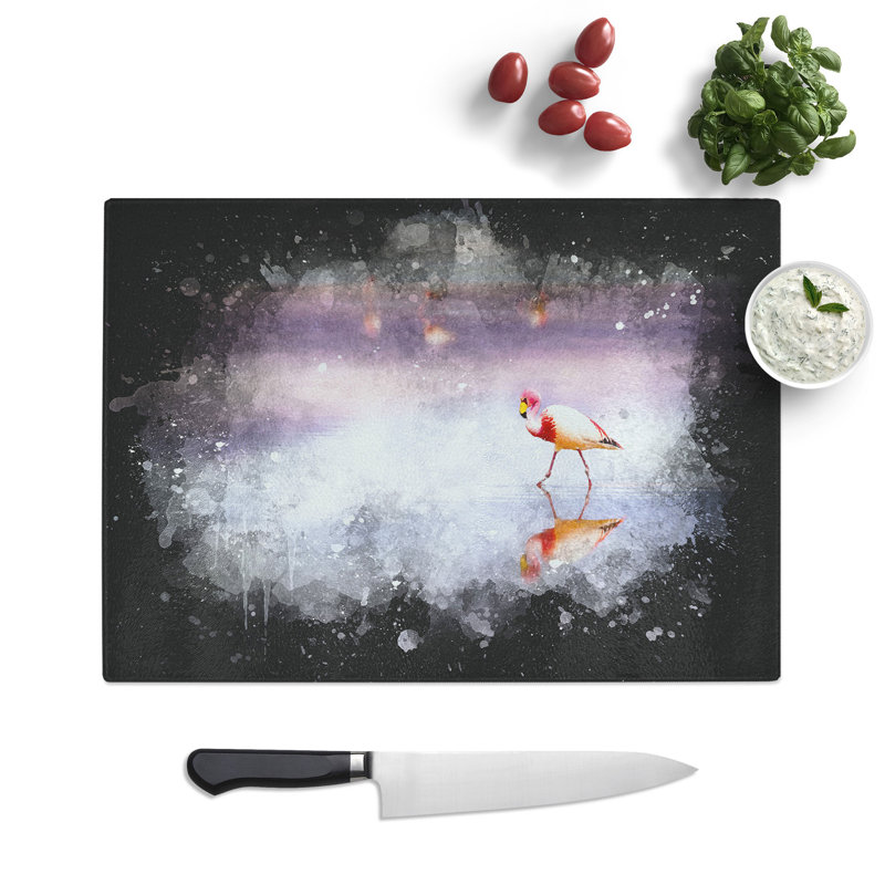 Tempered Glass Flamingo Reflection Chopping Board, 20 cm x 28.5 cm