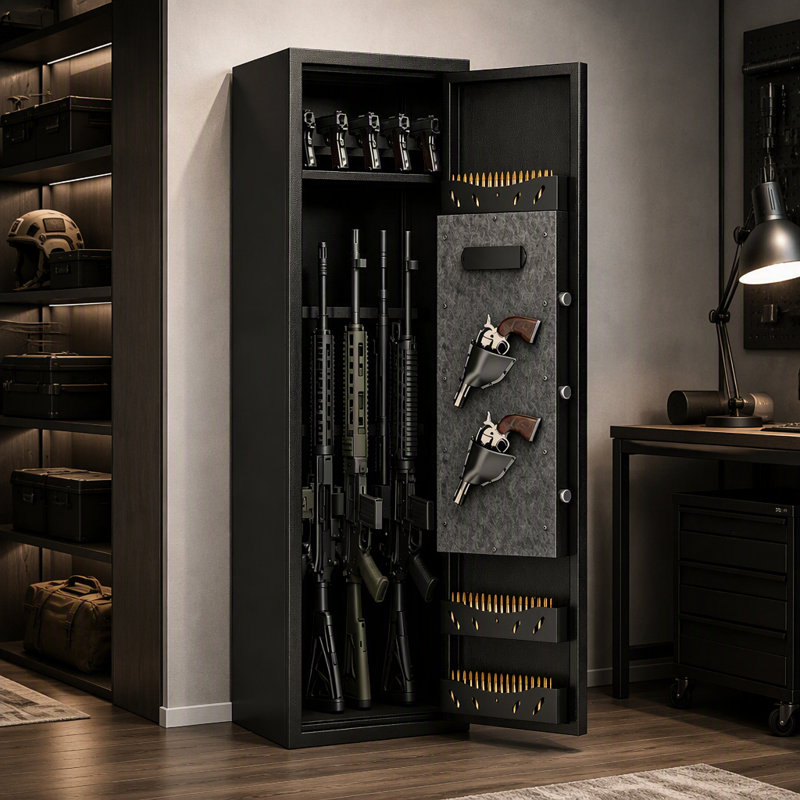 Armoire de rangement noire pour fusils et pistolets, 145,2 cm de hauteur, serrure à clavier, coffre-fort pour armes à feu, assemblage requis