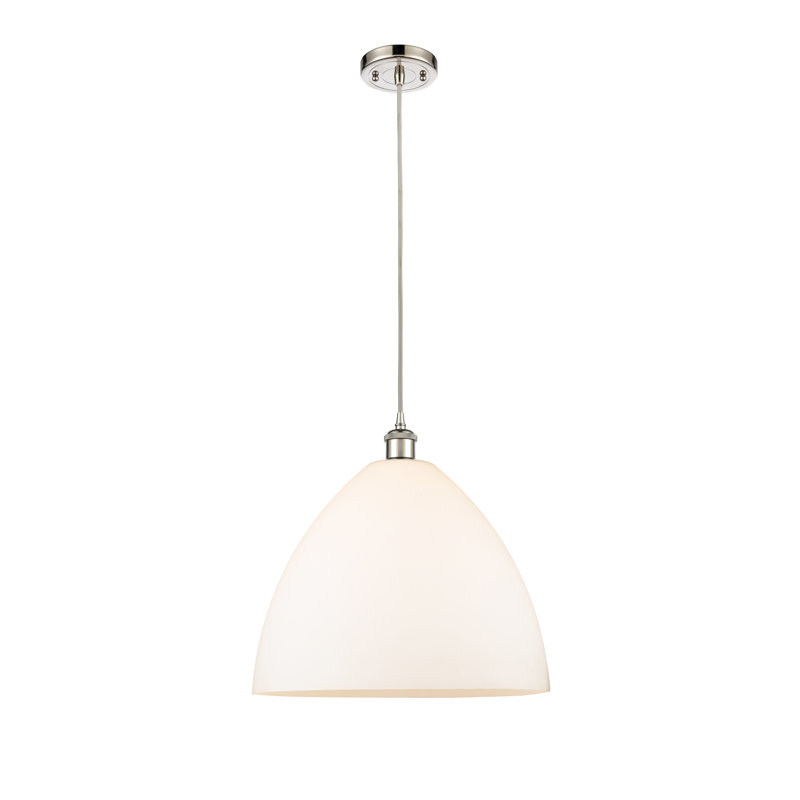 Angelia 1 - Light Single Pendant, White, 18.75" H x 16" W x 16" D, Polished Nickel