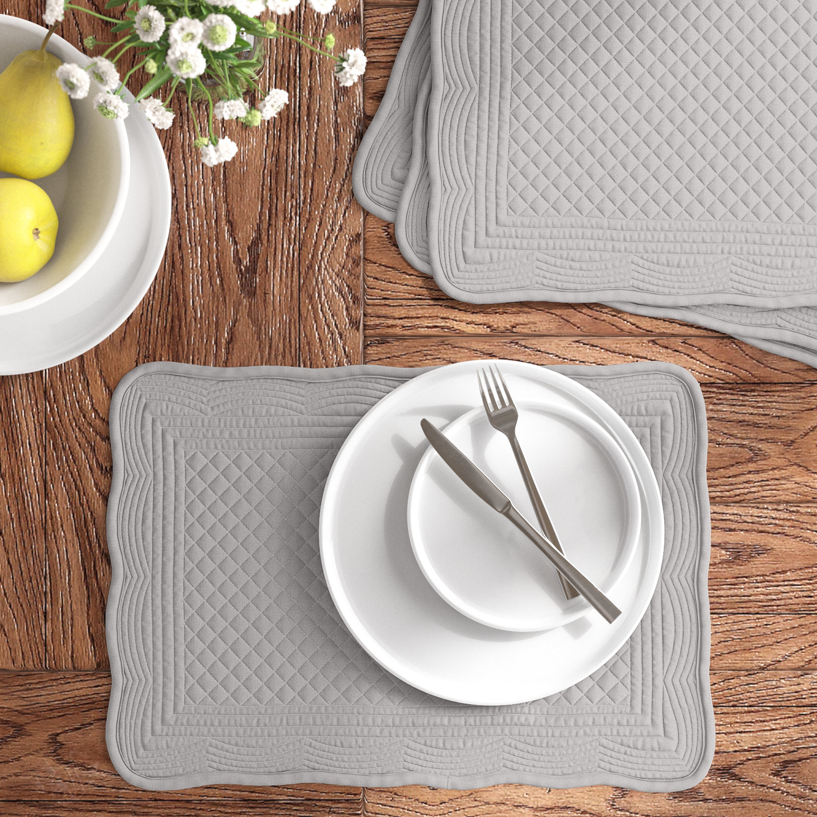 Grover Reversible Cotton Placemat, Gray