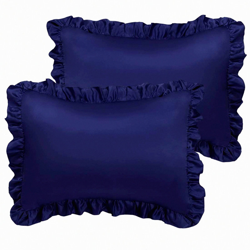 Ruffled Hair-Safe Pillowcase Set - 2-Pack Navy Oxford Covers with Envelope Closure, Standard Size 20x26inch, 3inch Hem - Protect Your Hair While You Sleep!