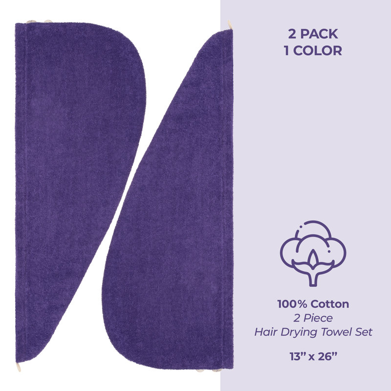 100% Cotton Hair Towels, Hair Turban Towel Wrap Long Curly Hairs, Purple