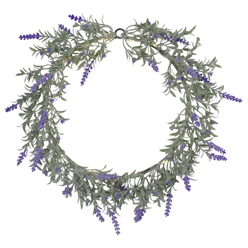 Faux Lighted Lavender Plastic 16'' Wreath