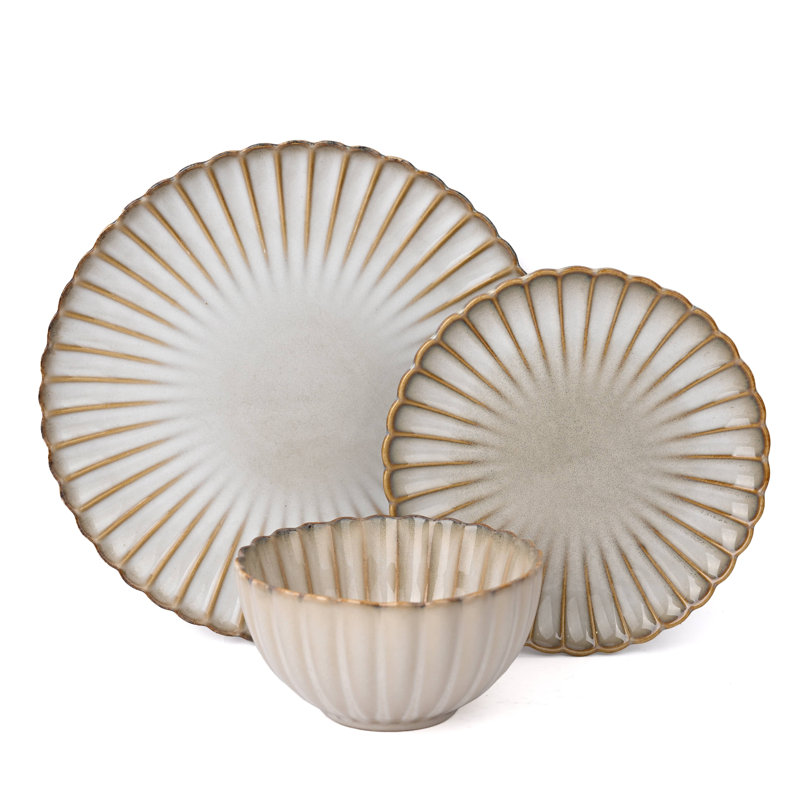 Waterside 12pc Reactive Glaze Petal Stoneware Dinner Set