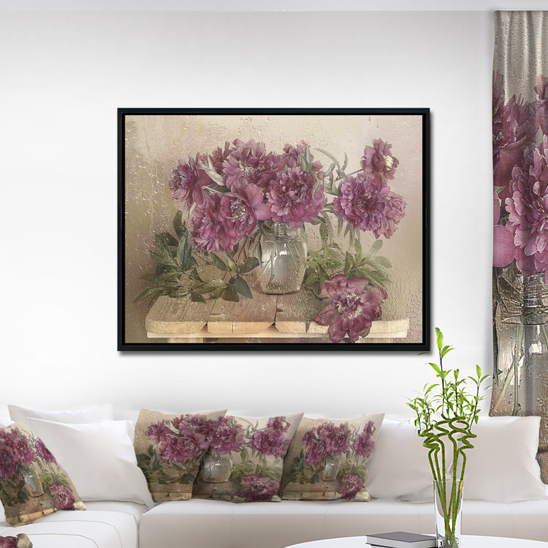 Bouquet de pivoines roses - impression, H 30 po x l 40 po x P 1,5 po, Bois