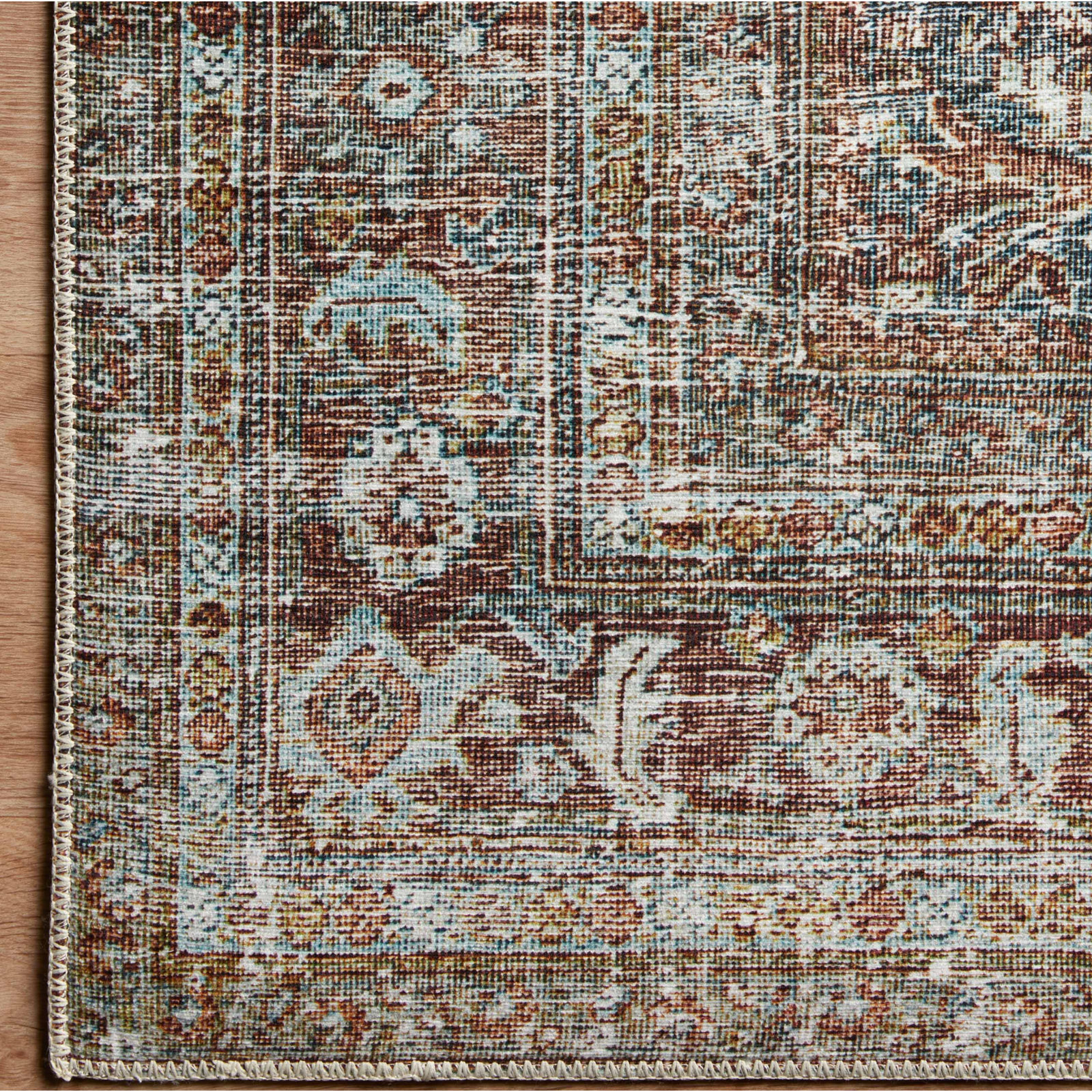 Chris Loves Julia x Loloi Jules Oriental Lagoon/Brick Area Rug, Runner 2'6" x 12'