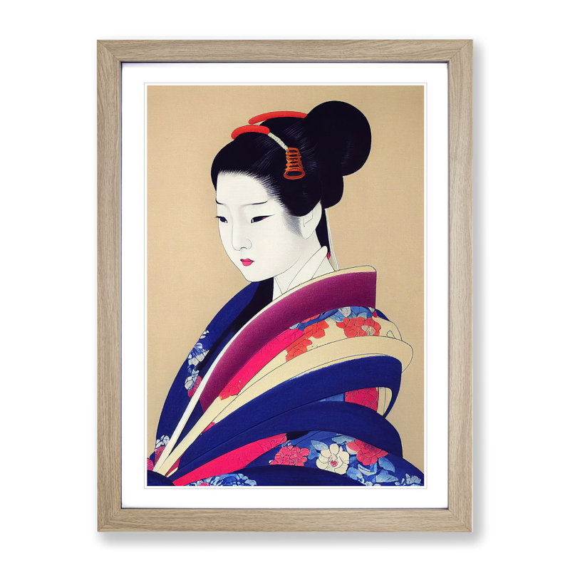 View Of A Geisha No.5 - Wall Art, 66cm H x 48cm W, Oak Framed, White