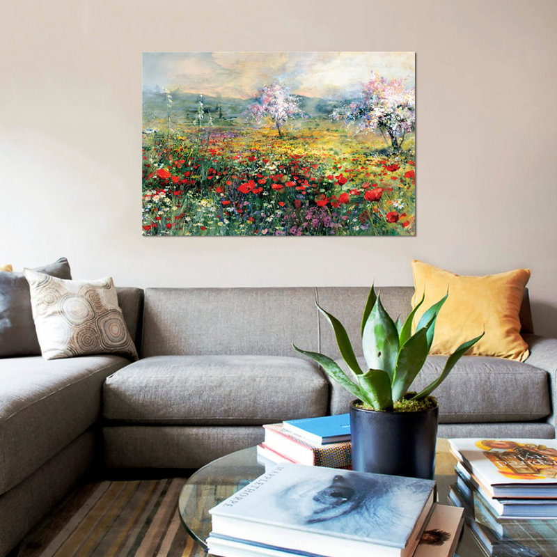 «Entre les coquelicots», reproduction sur toile, H 12 po x l 18 po x P 1,5 po, Pas de tapis, Toile tendue