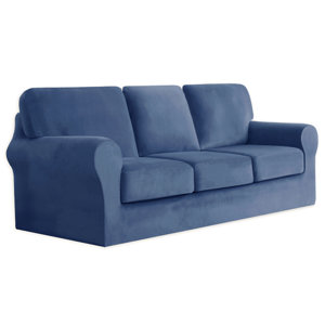 Velvet Sofa Cover Set For 3 Seat Sofas - Includes Separate Seat Covers And Cushion Covers