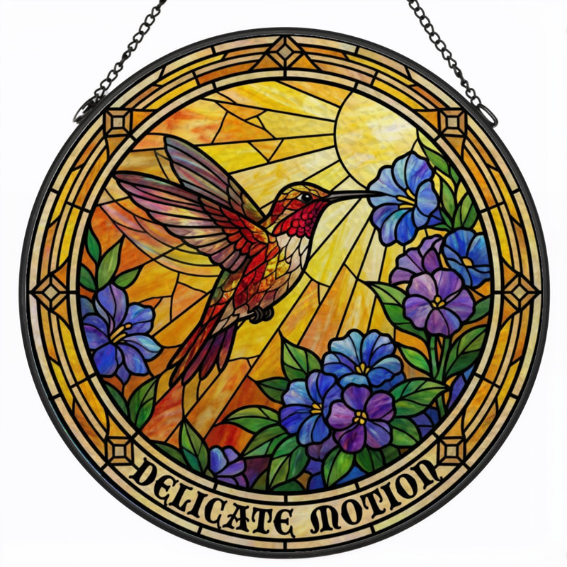 Panneau de vitrail 12 "Hummingbird Flowers, H 12 po x l 12 po