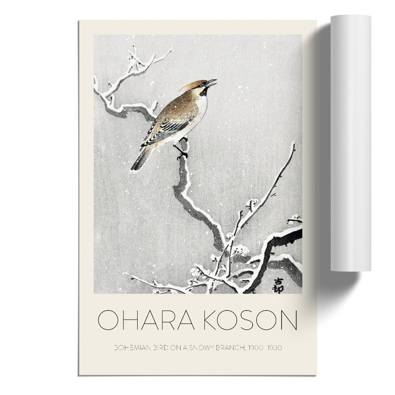Bohemian Bird on a Snowy Branch 1 Piece Painting, 59cm H x 42cm W x 0.1cm D
