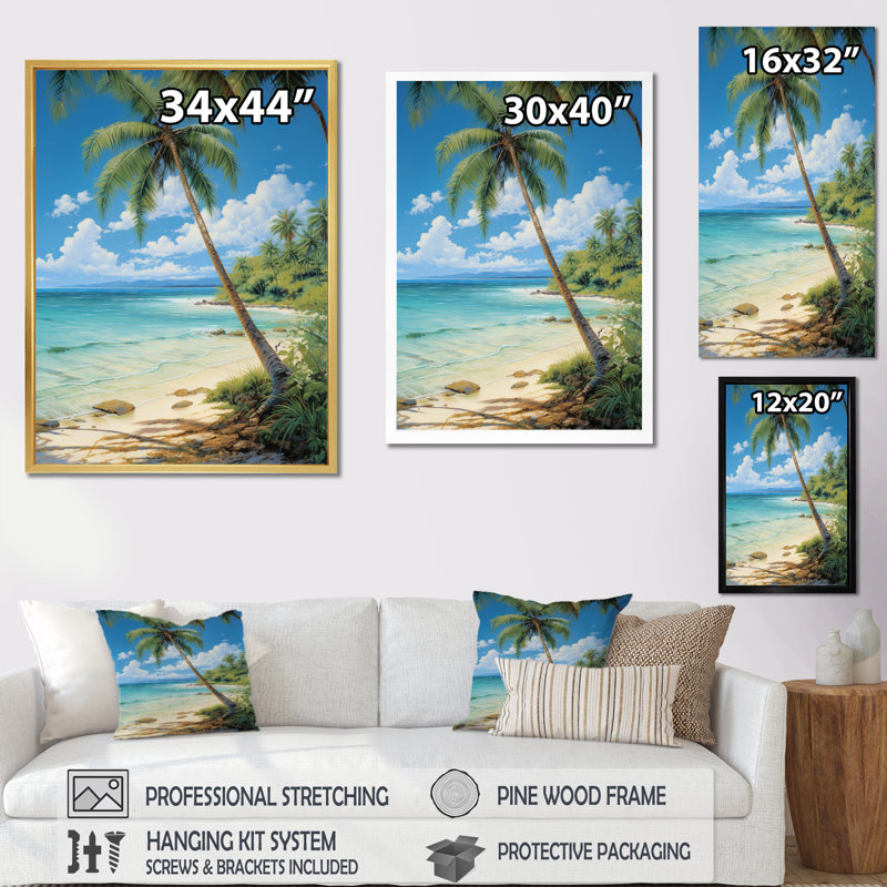«Baltzer Palm Trees Palms I», reproduction d'art sur toile, H 44 po x l 34 po x P 1,5 po, Cadre flottant doré