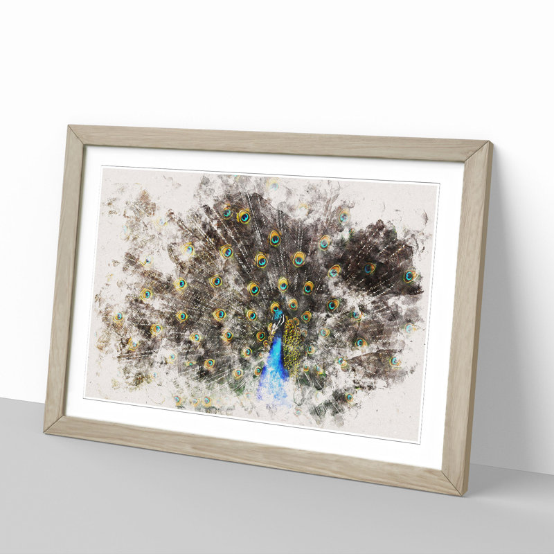 Peacock Vol.1 - Picture Frame Graphic Art, 27cm H x 36cm W x 2cm D, Oak Framed