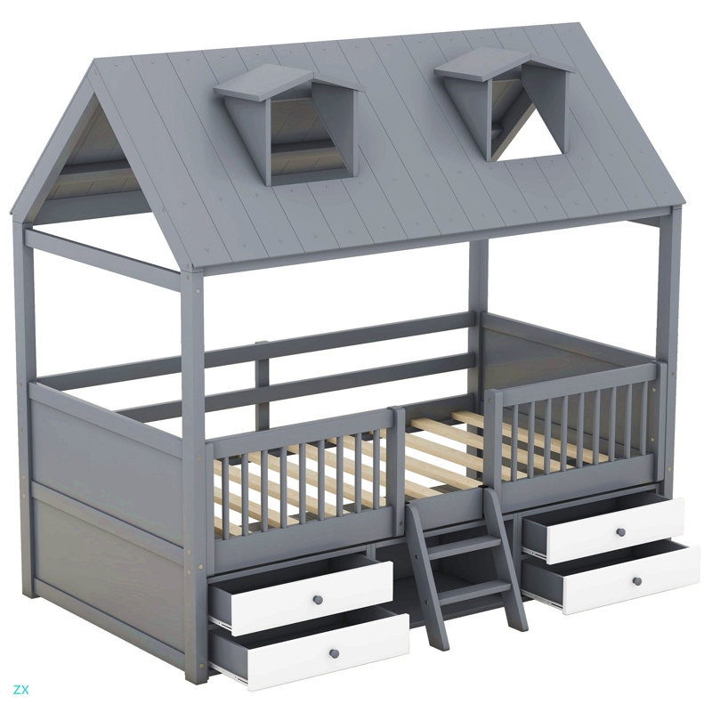 Twin Size Wood Bed House Bed Frame, Twin