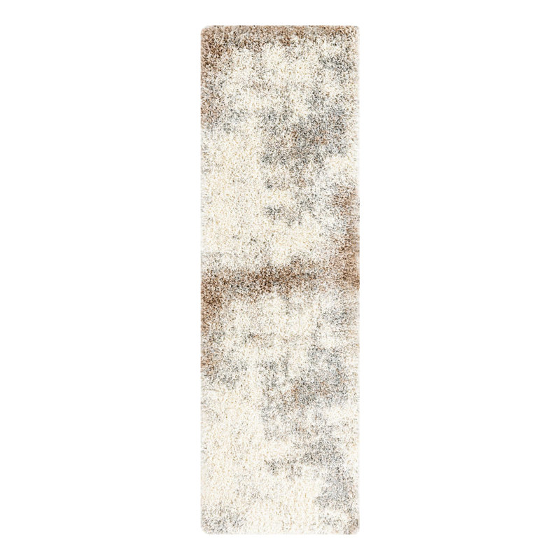 Tapis rond rond en polypropylène gris / ivoire / brun de 8 pi fabriqué à la machine, Tapis de couloir 2 pi x 6 pi 7 po