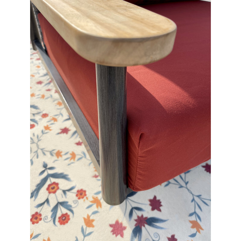Ensemble de conversation en teck avec coussins 3 pièces Aricella, Sunbrella rouge