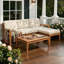 Ensemble de canapé d'extérieur en L en acacia 3 pièces avec repose-pieds et table basse