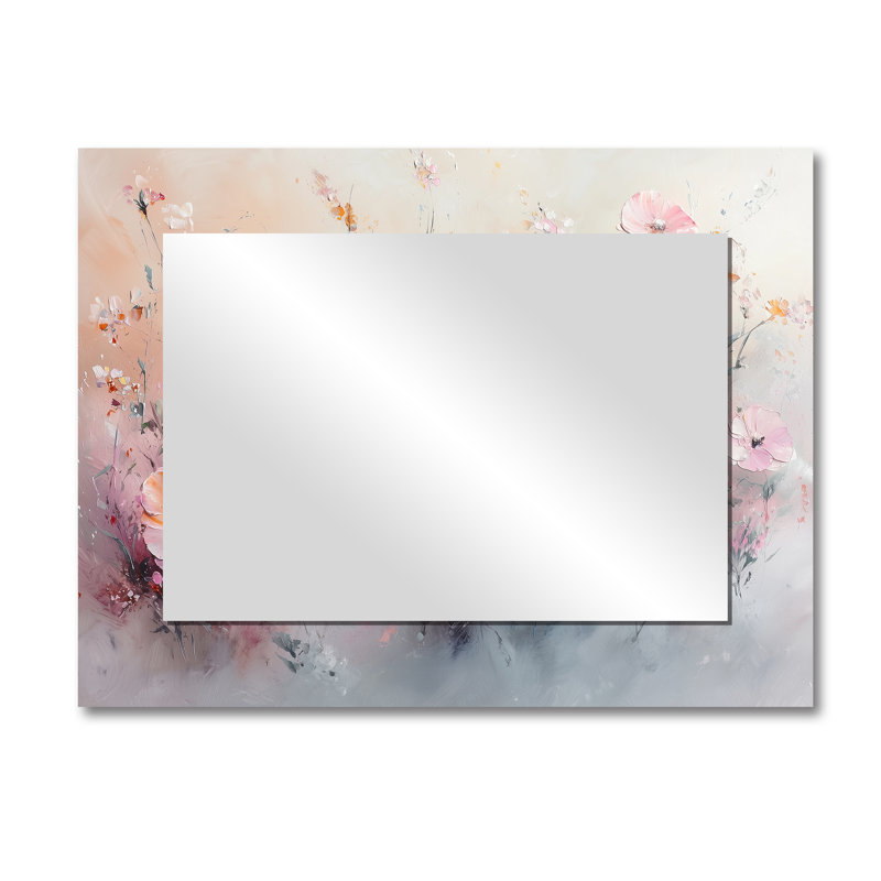 Sunset Pastel Pink Hues Wildflowers II - Floral Accent Wall Mirror - Printed On Metal, 30" x 40"