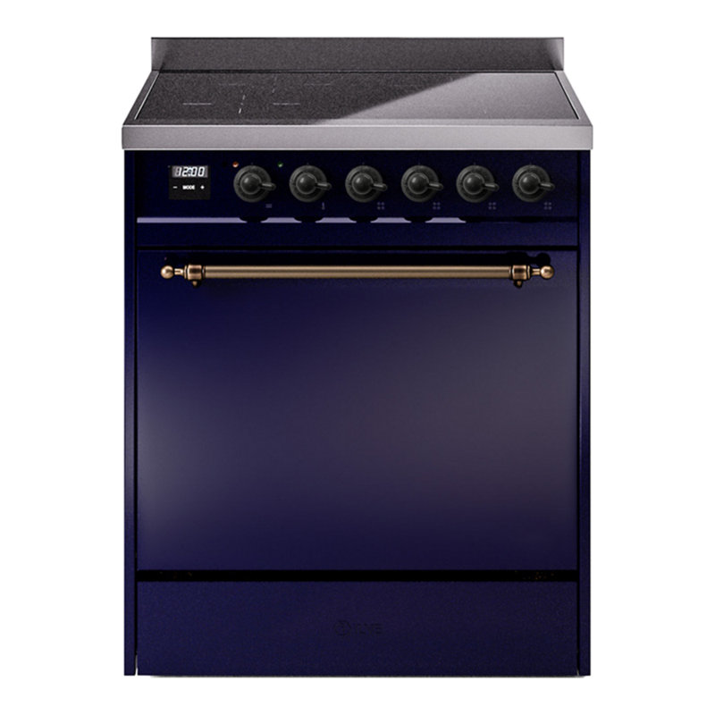 Cuisinière à induction 30 pouces avec 4 éléments à induction (porte pleine) ILVE Nostalgie II Series, Bleu minuit / bronze