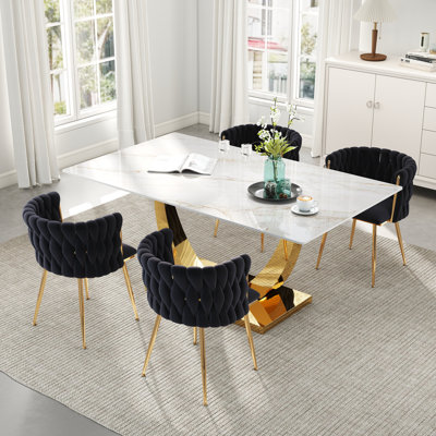 Rectangle Pedestal Dining Set with Woven Dining Chair