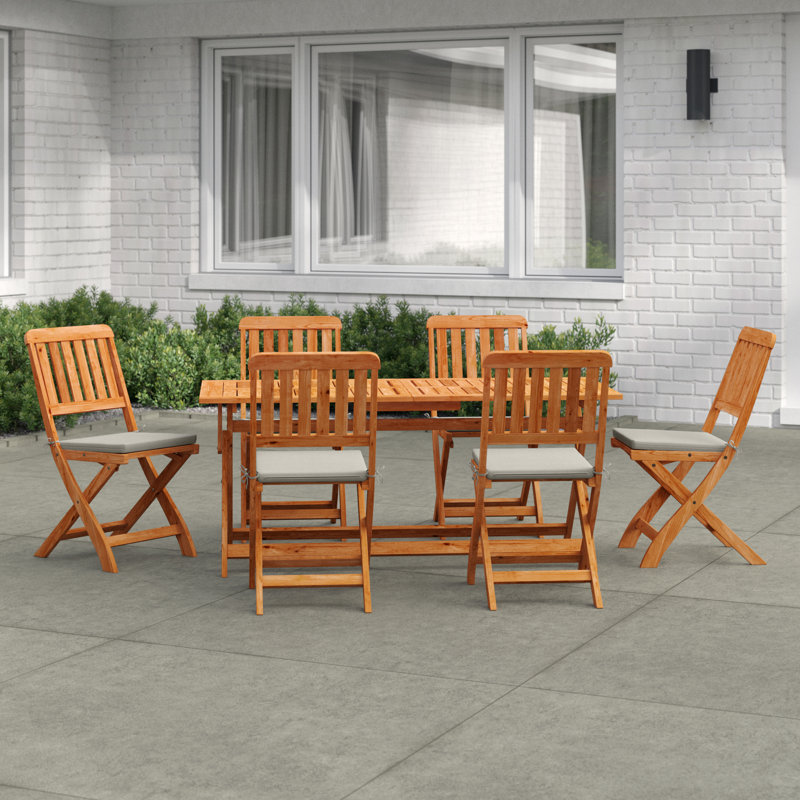 Neve 6 - Person Acacia Wood Patio Dining Set with Rectangular Table , Cushions Included