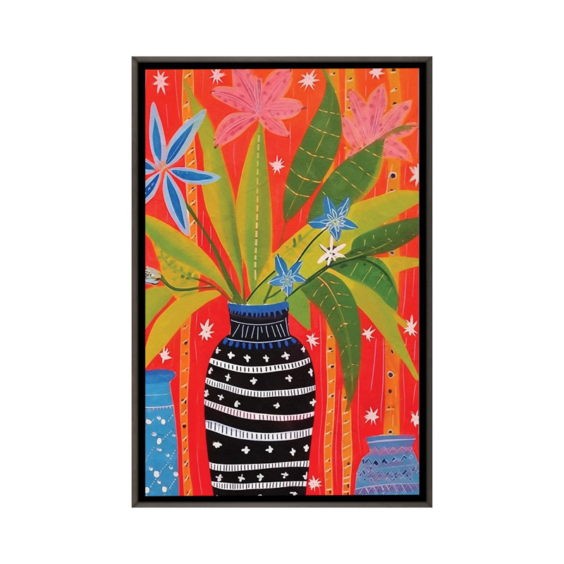 Frida Khalo - Vase noir - reproduction d'art murale - toile encadrée, H 26 po x l 18 po, Gris