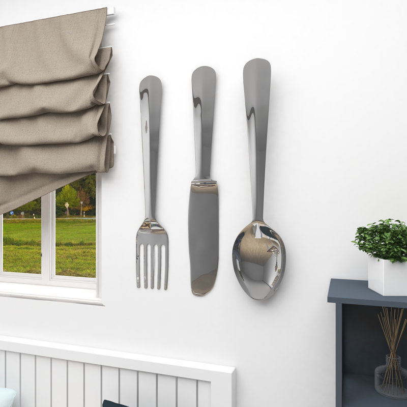 Ensemble de 3 décorations murales en aluminium pour couteaux, cuillères et fourchettes, H 23 po x l 13 po x P 2 po
