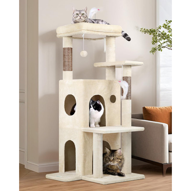 Tour à chat pour chats d'intérieur, maisonnette pour chat adulte de 50 pouces avec marches, Gris clair