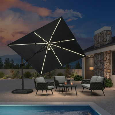 10' Square Lighted Cantilever Umbrella