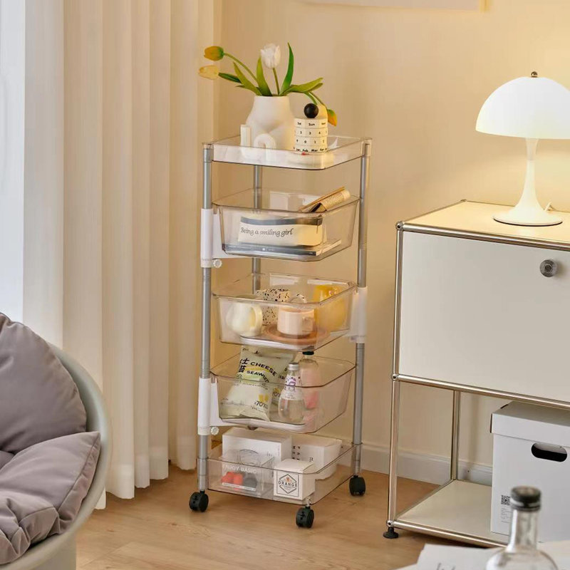 Five-Tier Clear and Silver Swivel Bin Storage Tower
