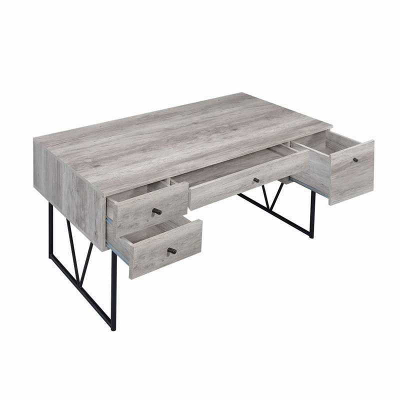 Bureau d'écriture à 4 tiroirs en bois flotté gris et noir