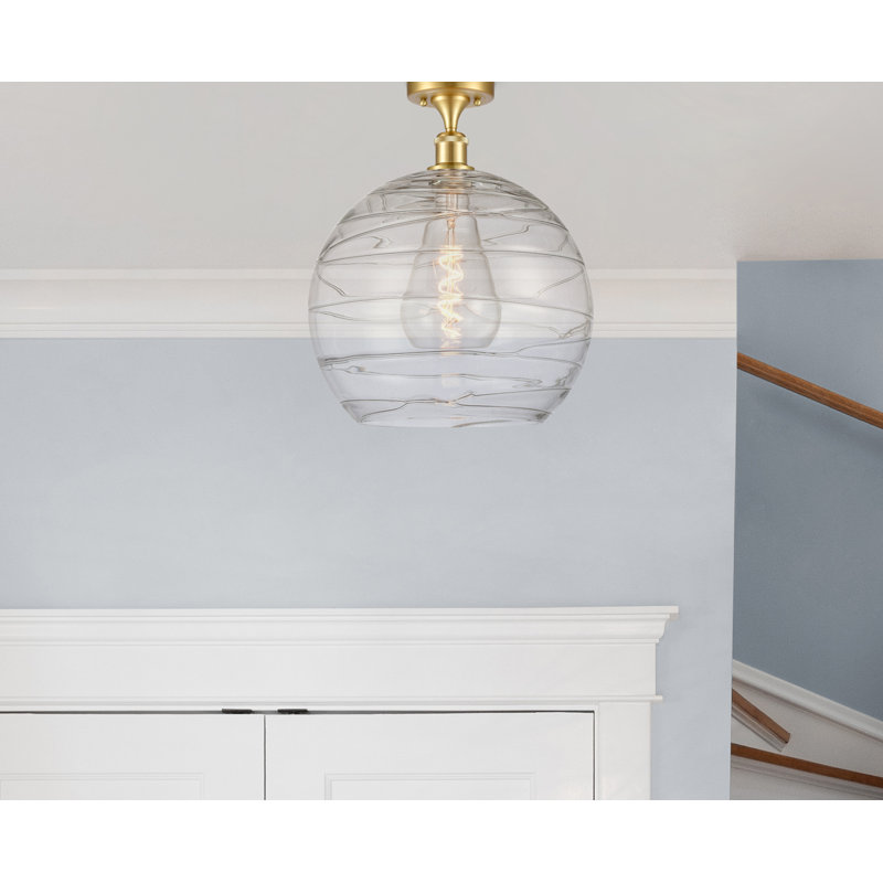 Anie Glass Semi Flush Mount, No Bulb Included, Satin Gold, 15" H x 10" W x 10" D