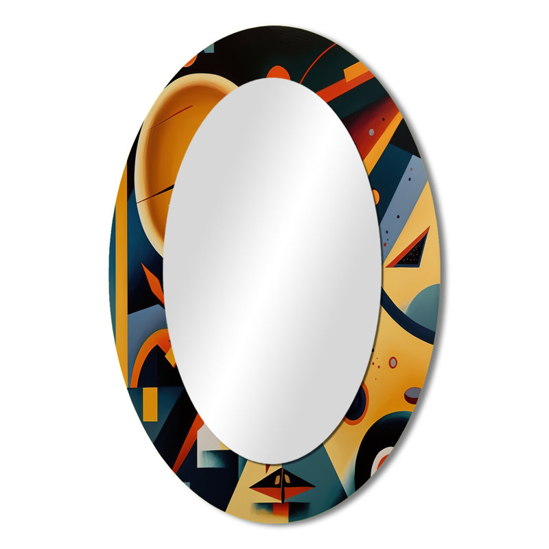 Multicolore géométrique orange Shapes III - Miroir mural moderne ovale, 36 po x 24 po
