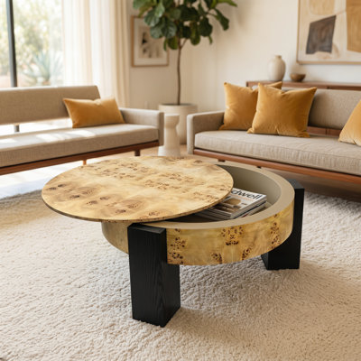 33.07" Round Coffee Table with Storage for Living Room