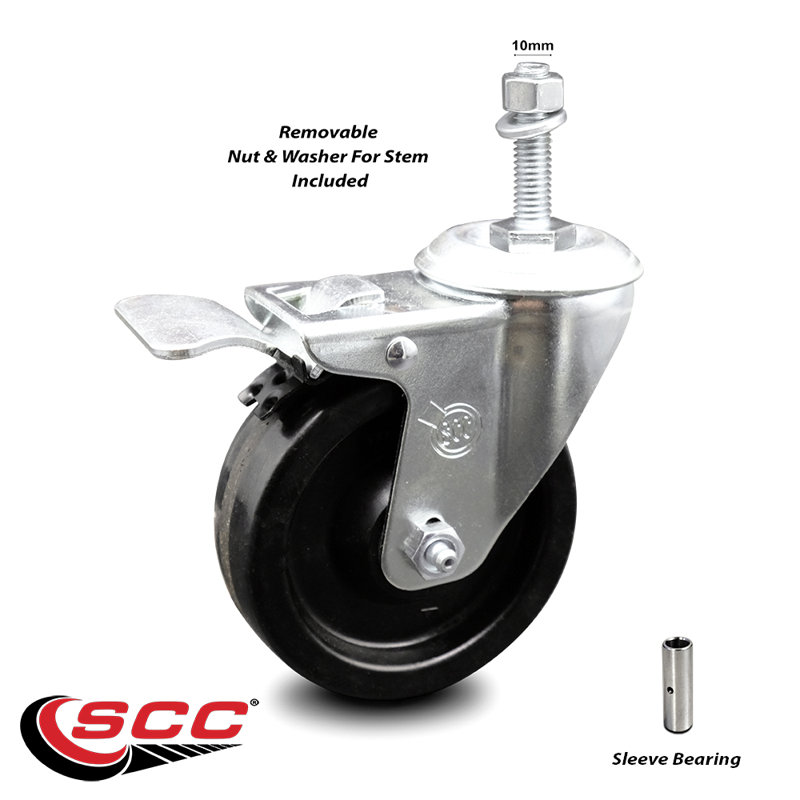 Roulettes à tige filetée pivotante 4 pouces 10mm avec frein Total Lock SCC