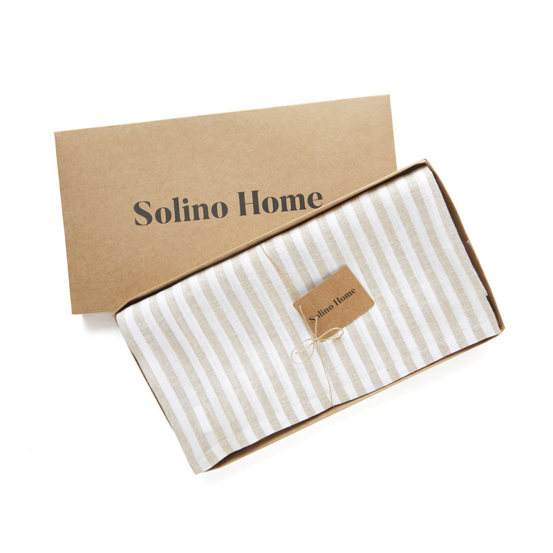 Natural and White Striped Linen Rectangular Tablecloth 60 x 90 Inch
