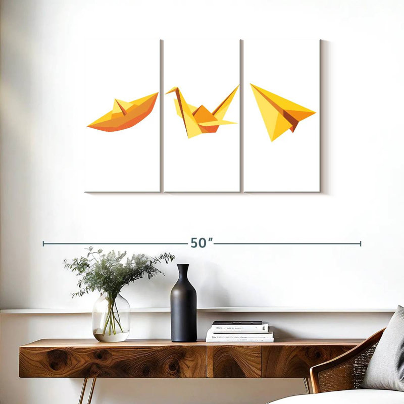 Origami 3 pièces, H 24 po x l 38 po x P 1,25 po