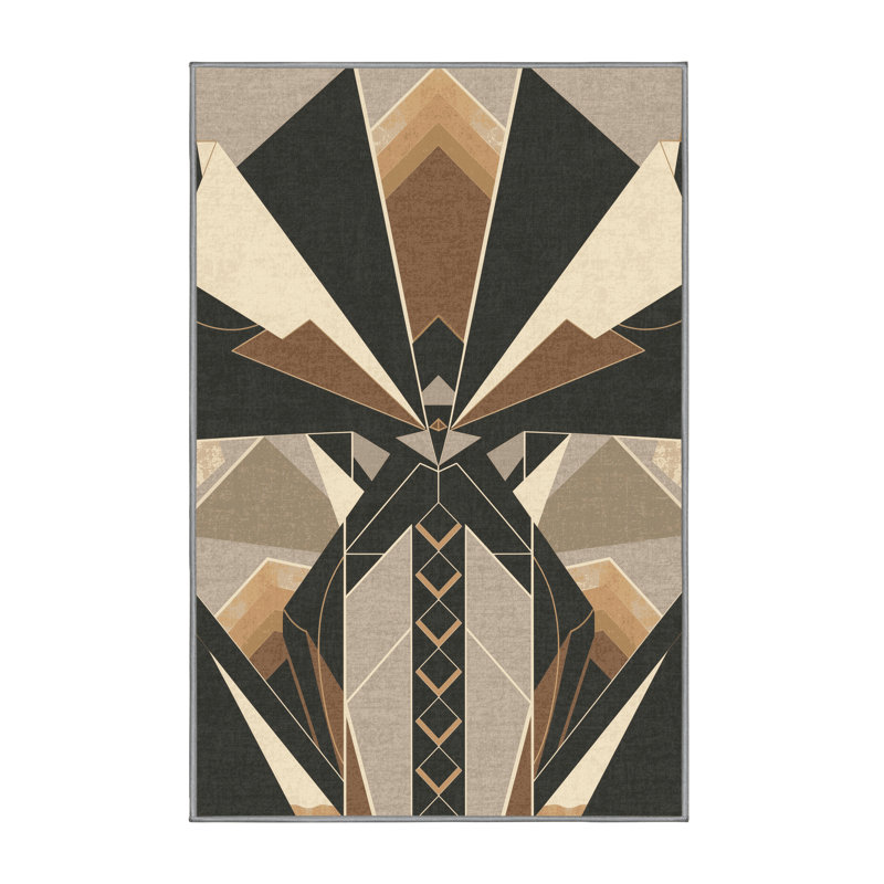 Machine Washable Ortencia Travelers Palm Art Deco Geometric Shapes Rug in Brown –  Binding, 4x6